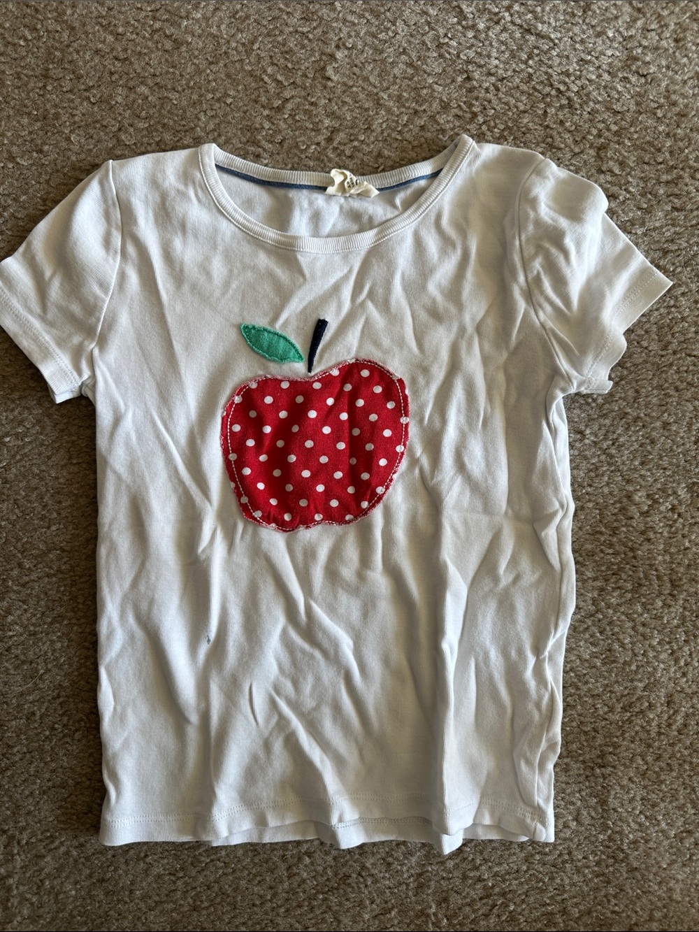 Girls White Tee with Red Polka Dot Apple Applique - Mini Boden
